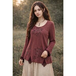 Vintage Sacred Threads XL Fairy Whimsigoth Boho Y2K Embroidered Beaded Top